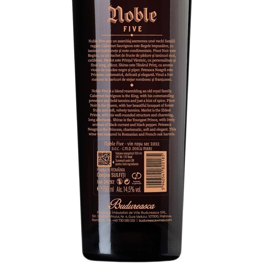 Vin rosu sec Noble Five, 0.75L