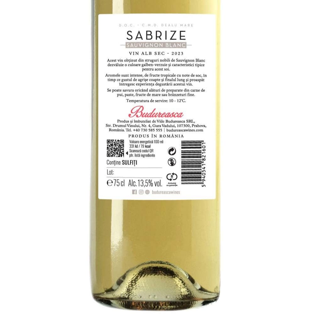 Vin alb sec Sabrize Sauvignon Blanc, 0.75L