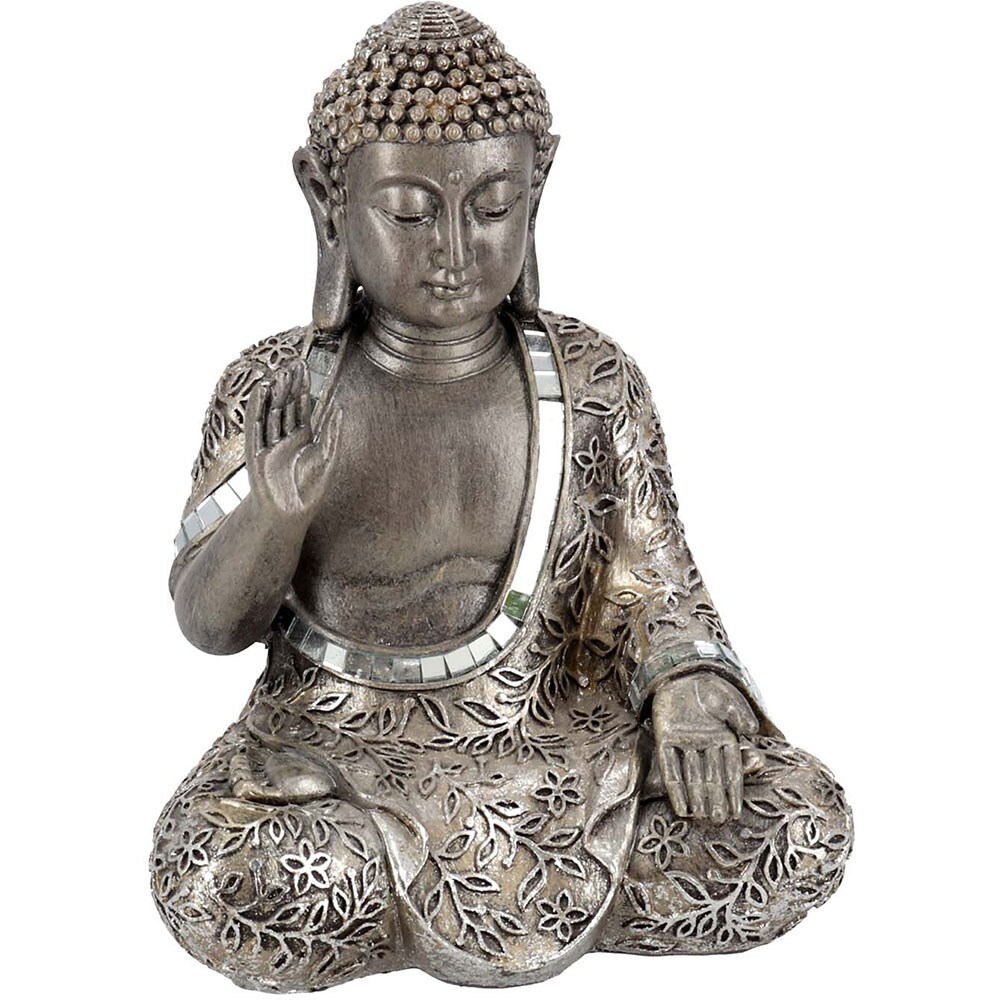 Statueta decorativa Buddha, rasina, 30 x 47 x 63 cm, argintiu