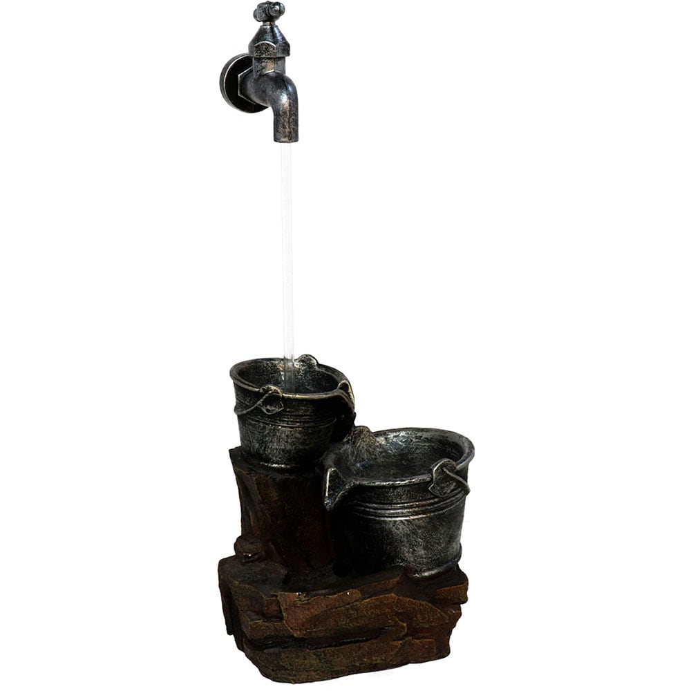 Fantana decorativa Inari, rasina, 15 x 19 x 48 cm, LED, gri