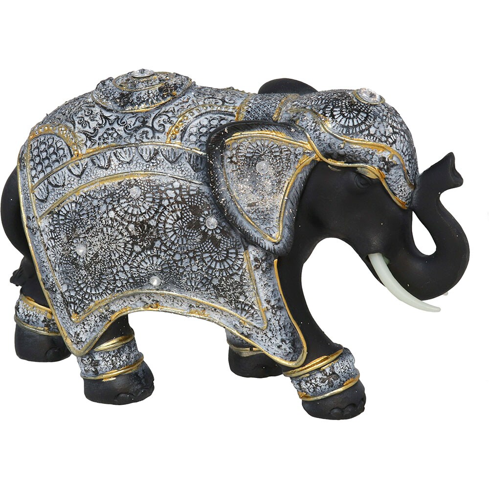 Statueta decorativa Elefant Elmer, rasina, 8 x 14 x 22 cm, argintiu