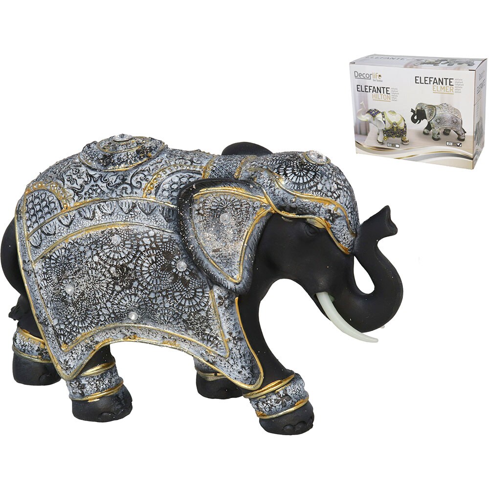Statueta decorativa Elefant Elmer, rasina, 8 x 14 x 22 cm, argintiu