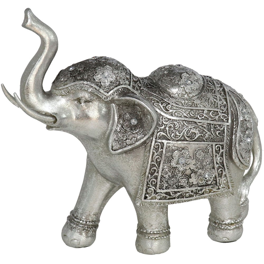 Statueta decorativa Elefant Pluto, rasina, 8 x 19 x 20 cm, argintiu