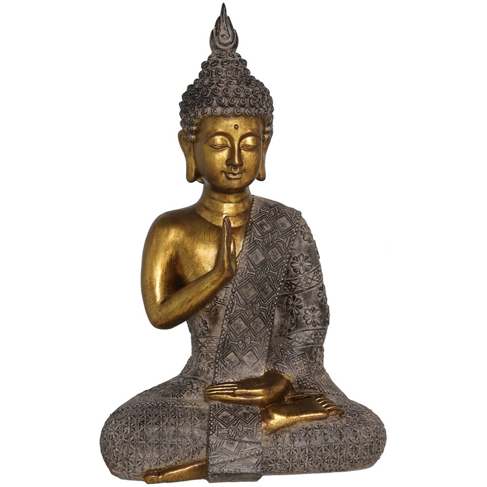 Statueta decorativa Buddha Zuli, rasina, 15 x 25 x 39 cm, auriu