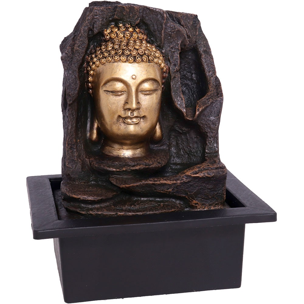 Fantana decorativa Buddha Xena, rasina, 18 x 21 x 25 cm, LED, auriu
