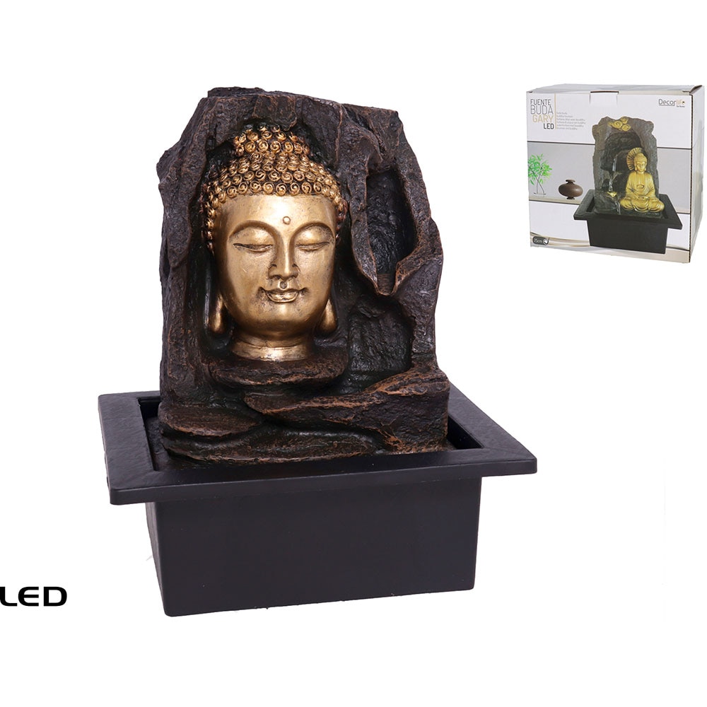 Fantana decorativa Buddha Xena, rasina, 18 x 21 x 25 cm, LED, auriu