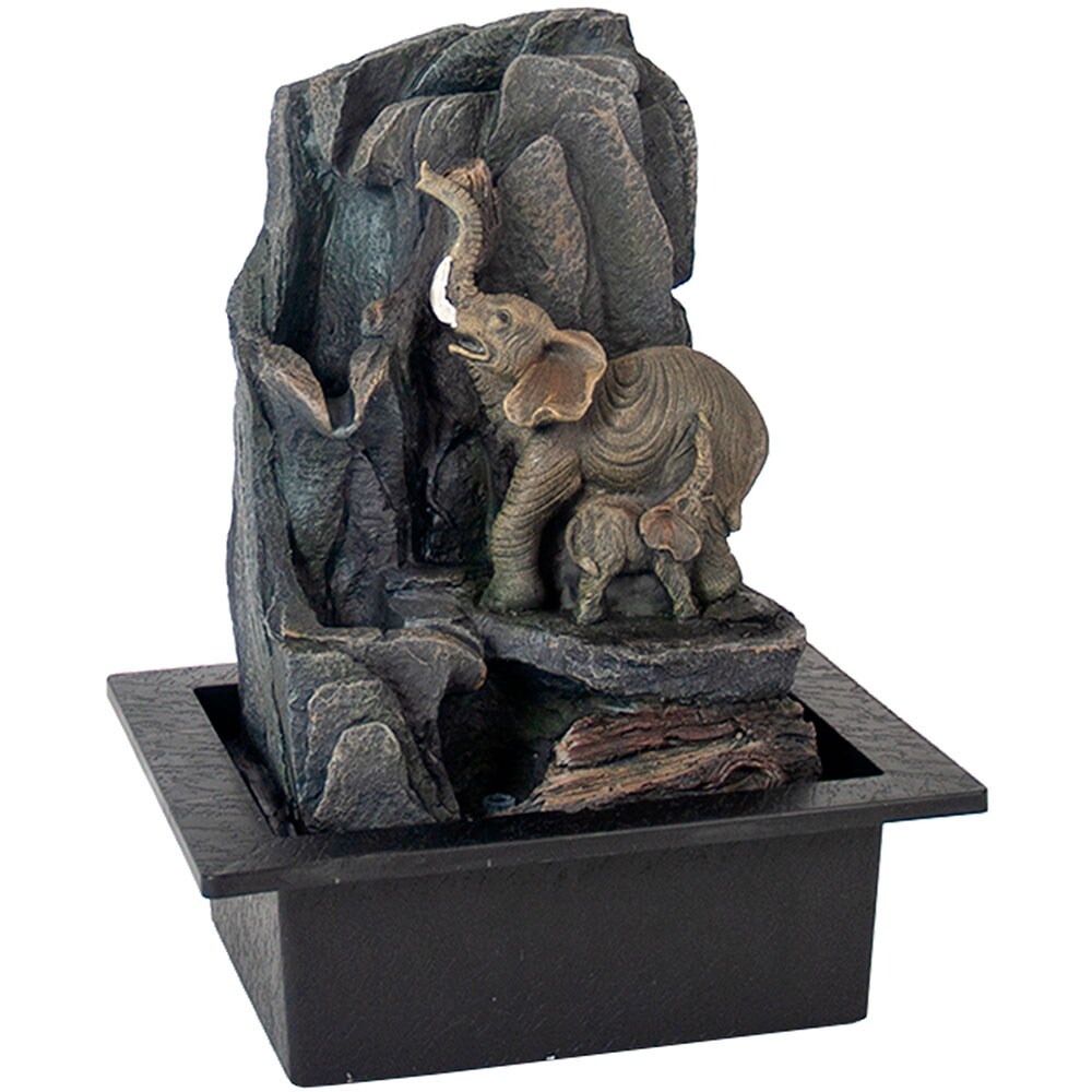 Fantana decorativa Elefant Elly, rasina, 20 x 25 x 31 cm, LED, gri antracit