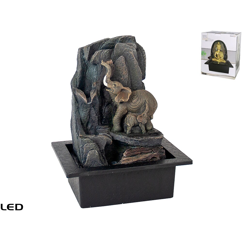 Fantana decorativa Elefant Elly, rasina, 20 x 25 x 31 cm, LED, gri antracit