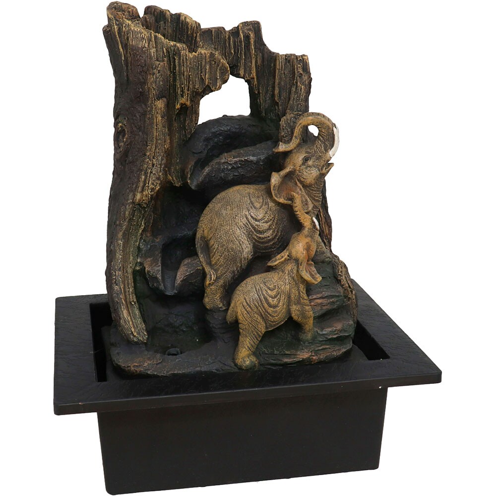 Fantana decorativa Elefant Mani, rasina, 20 x 25 x 31 cm, LED, maro