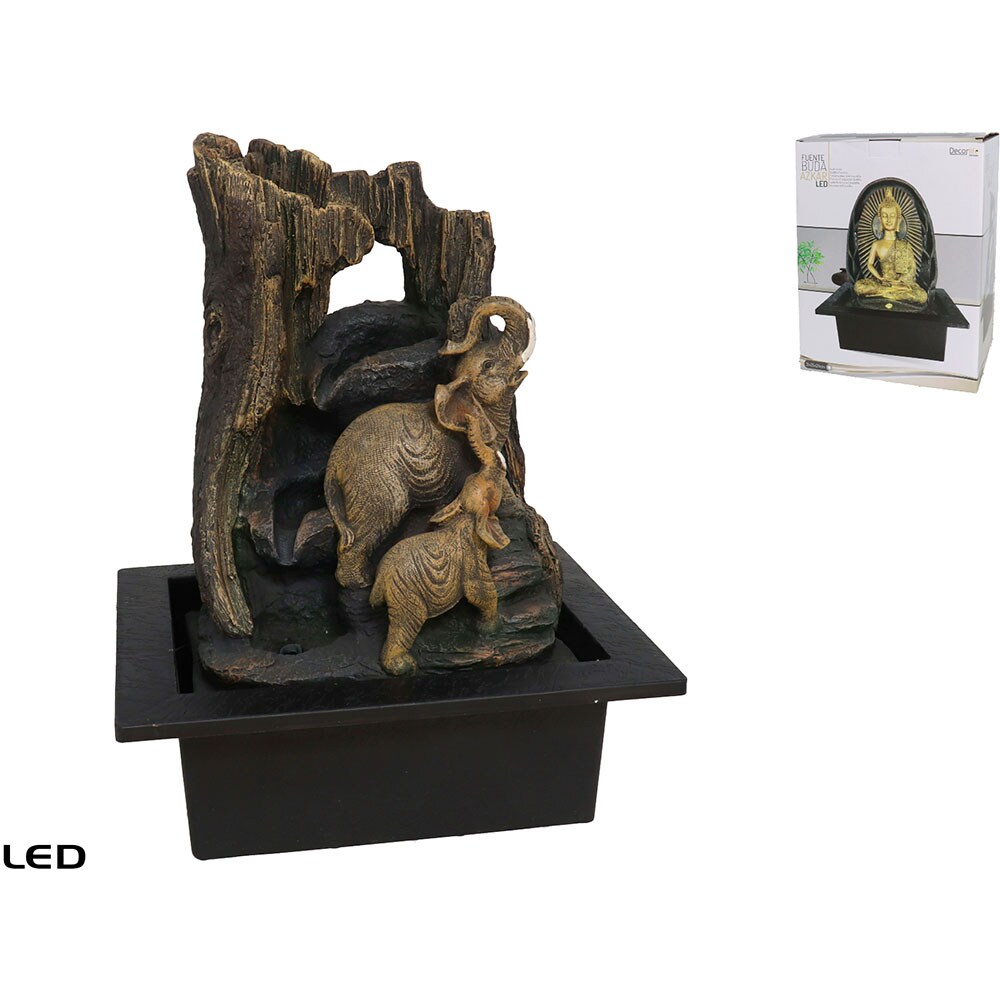 Fantana decorativa Elefant Mani, rasina, 20 x 25 x 31 cm, LED, maro
