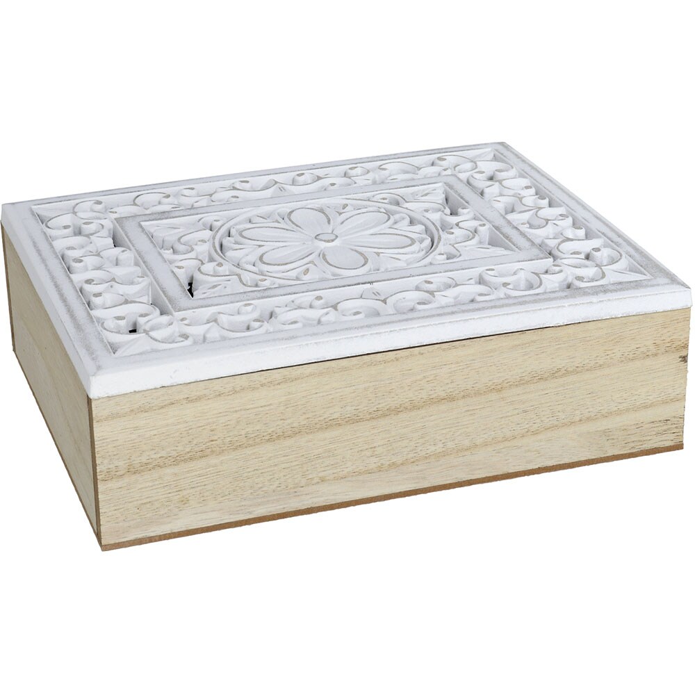 Cutie bijuterii Decor Tribal, 24 x 19 x 8 cm, bej-alb