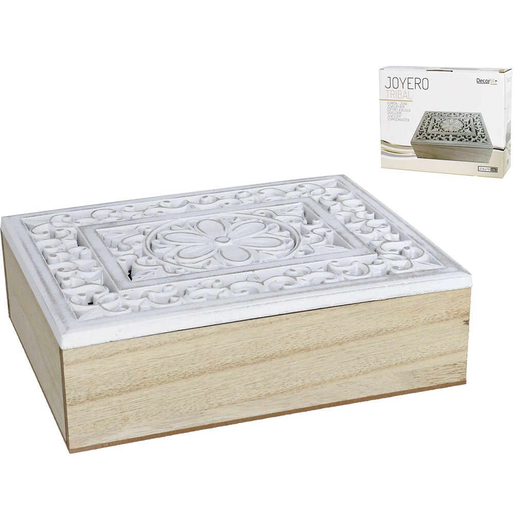 Cutie bijuterii Decor Tribal, 24 x 19 x 8 cm, bej-alb