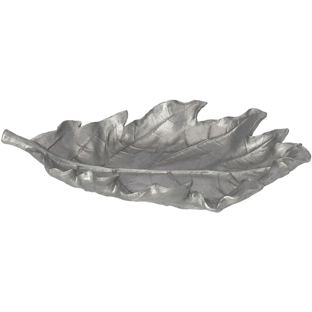 Decoratiune Frunza, rasina, 21 x 34 x 6 cm, argintiu