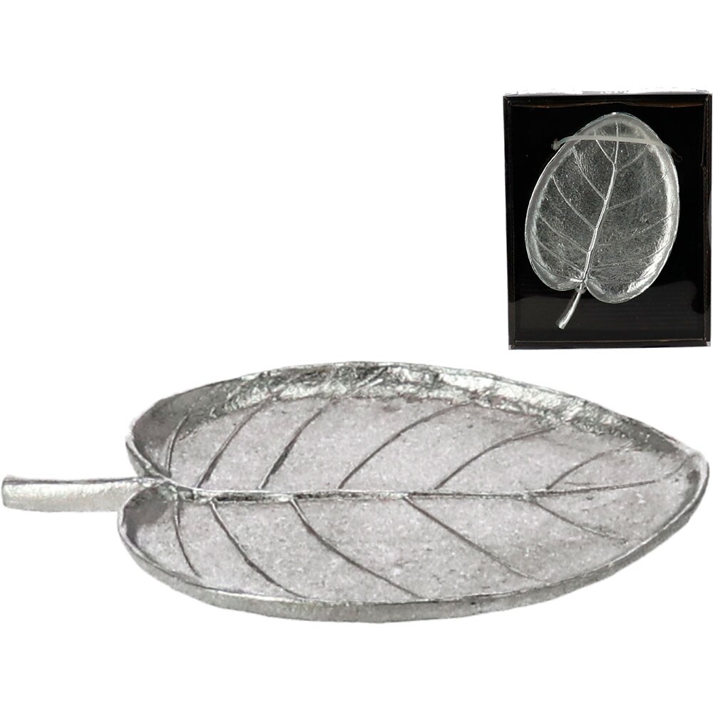 Decoratiune Frunza, rasina, 13 x 20 x 2 cm, argintiu