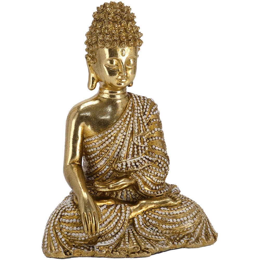 Statueta decorativa Buddha Pema, rasina, 11 x 16 x 21 cm, auriu