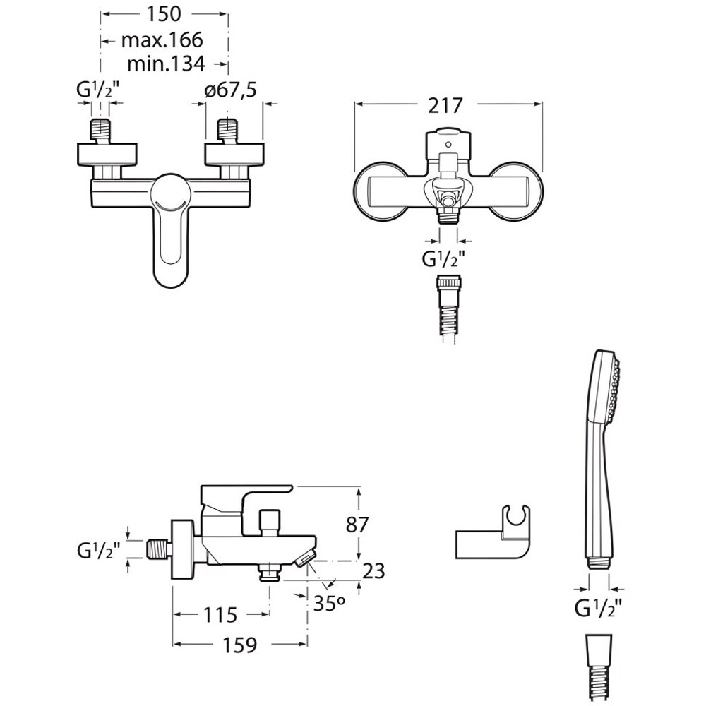 Baterie cada-dus ROCA L20 A5A0109C02, set dus inclus, alama sanitara, crom