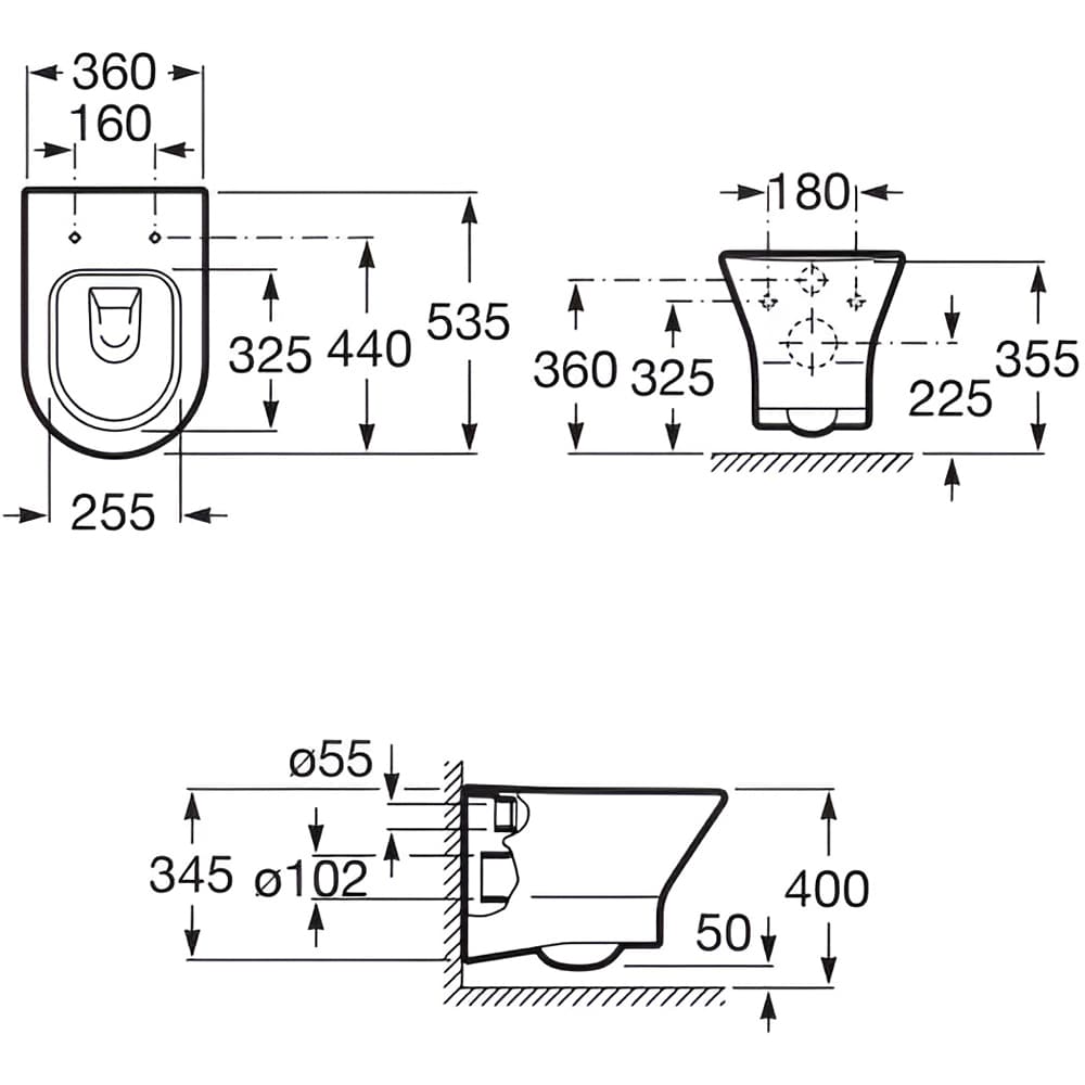 Vas WC suspendat ROCA Nexo A34664T000, functie bideu, portelan, 36 x 53.5 x 34.7 cm, alb