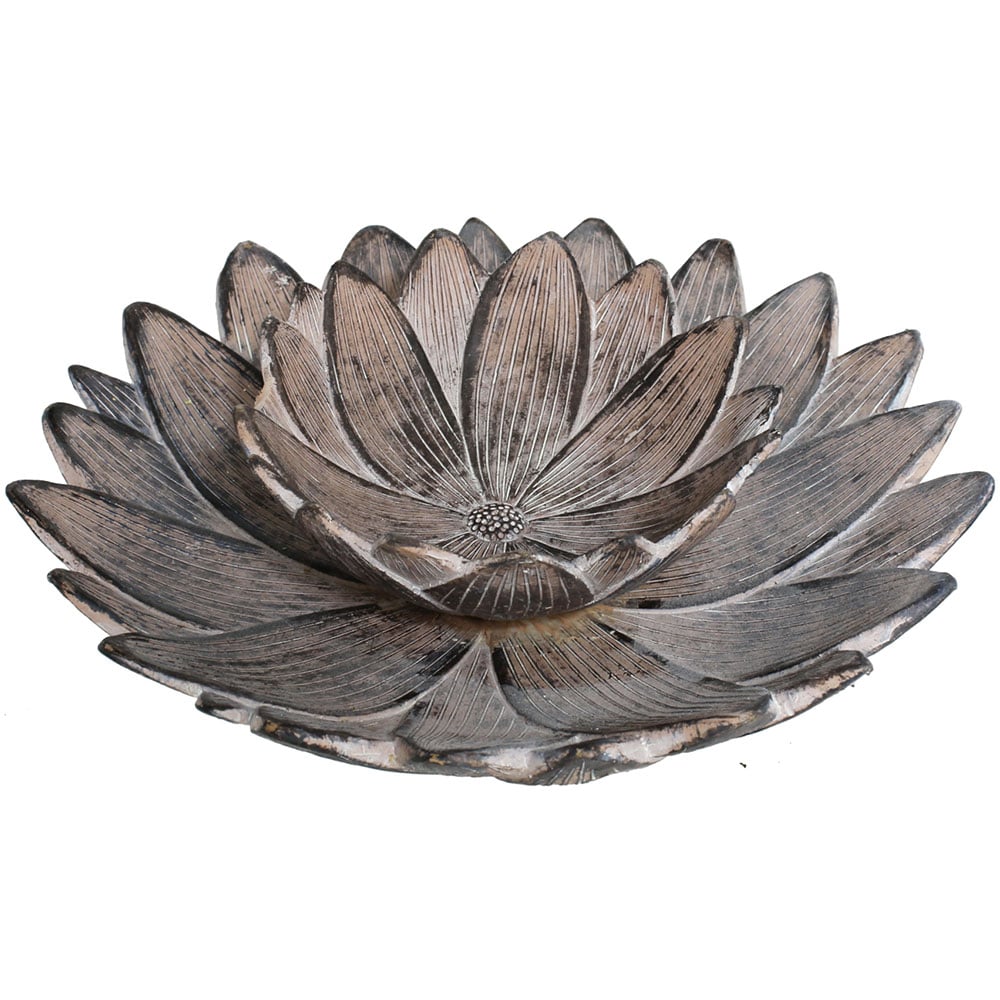 Decoratiune Lotus, rasina, 20 x 20 x 5 cm, argintiu