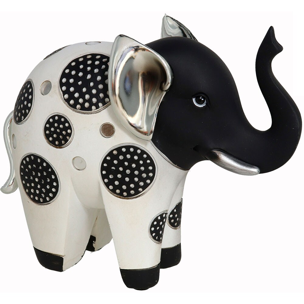 Statueta decorativa Elefant B&W, rasina, 8 x 16 x 19 cm, alb