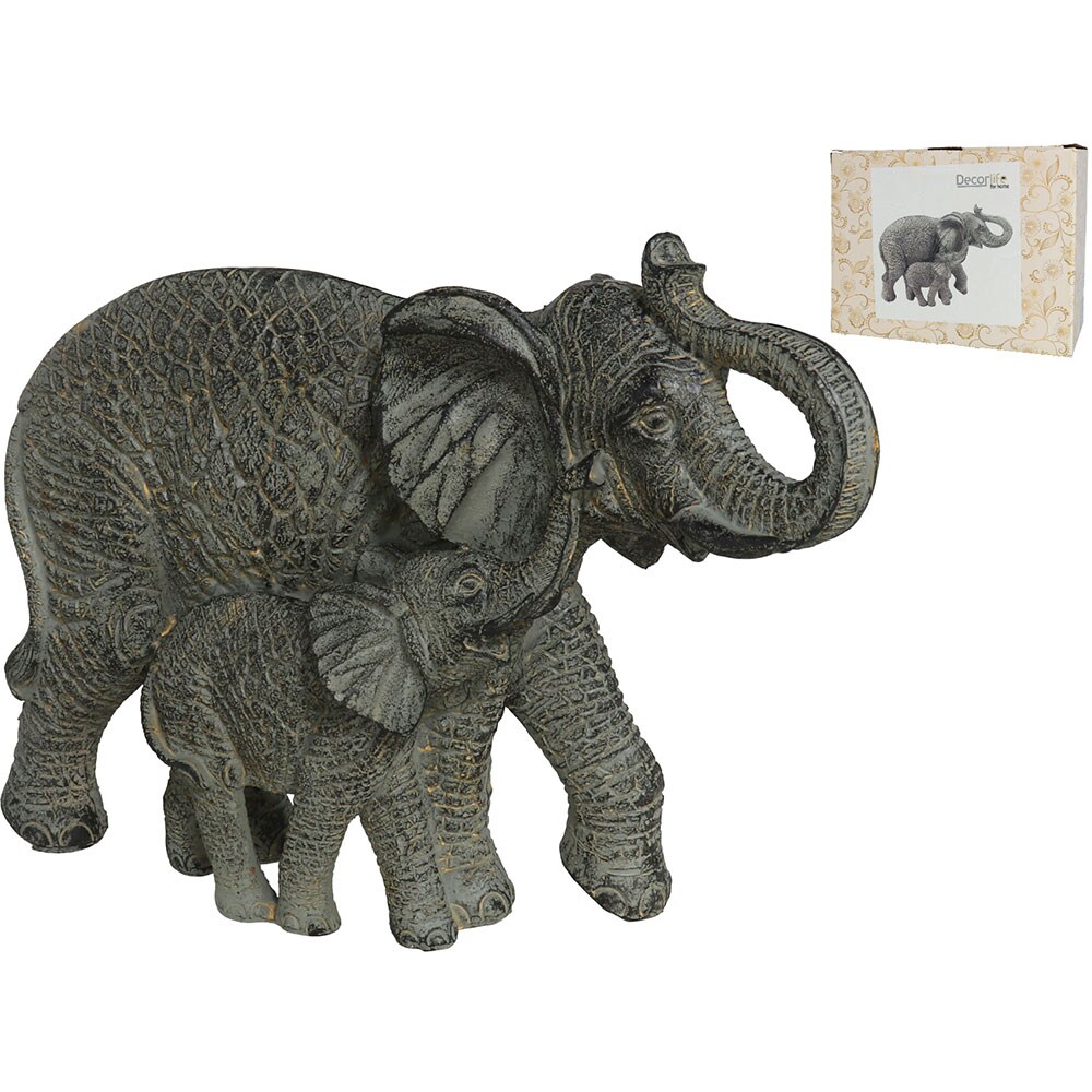 Statueta decorativa Elefant Family Kanira, rasina, 9 x 19 x 26 cm, gri