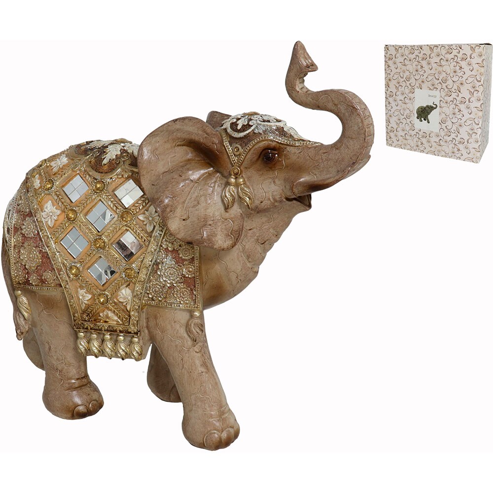 Statueta decorativa Elefant, rasina, 11 x 29 x 29 cm, auriu