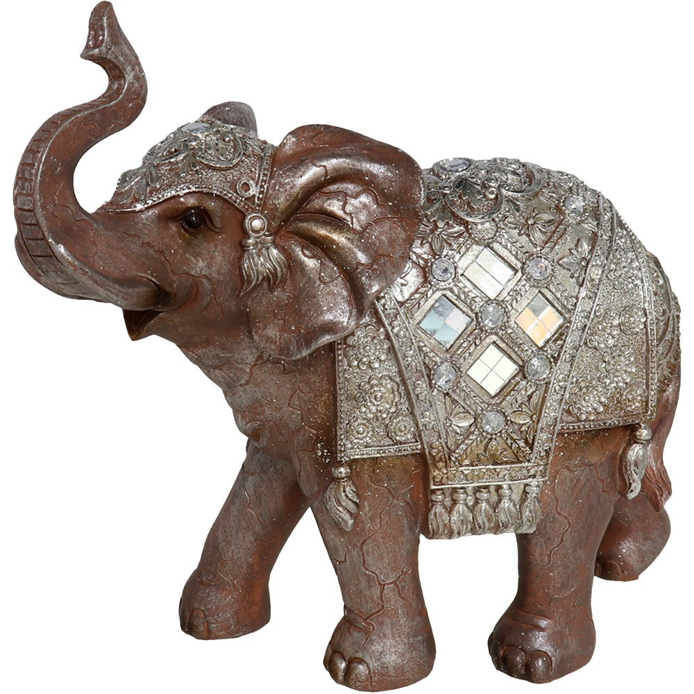 Statueta decorativa Elefant, rasina, 8 x 20 x 26 cm, argintiu