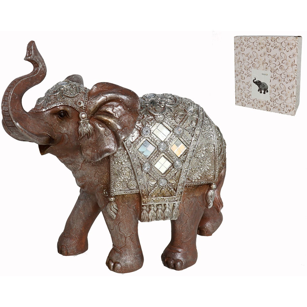 Statueta decorativa Elefant, rasina, 8 x 20 x 26 cm, argintiu