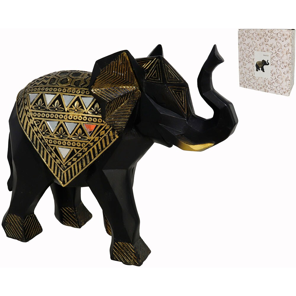 Statueta decorativa Elefant, rasina, 9 x 22 x 26 cm, negru