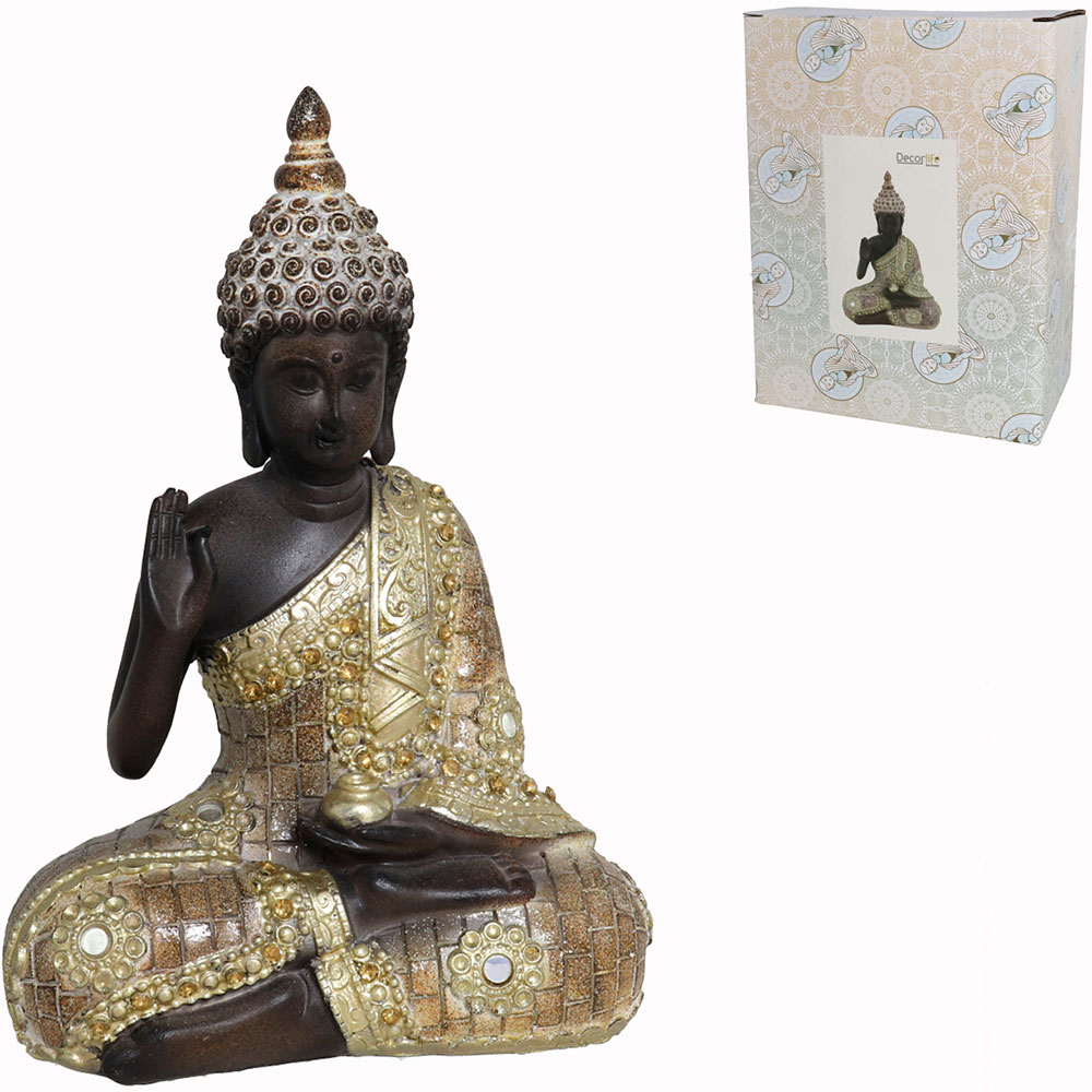 Statueta decorativa Buddha, rasina, 8 x 15 x 21 cm, auriu