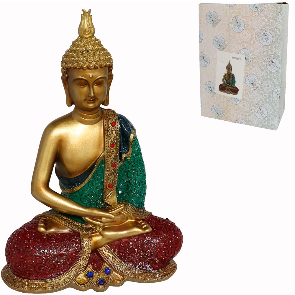 Statueta decorativa Buddha Anuri, rasina, 11 x 20 x 28 cm, auriu