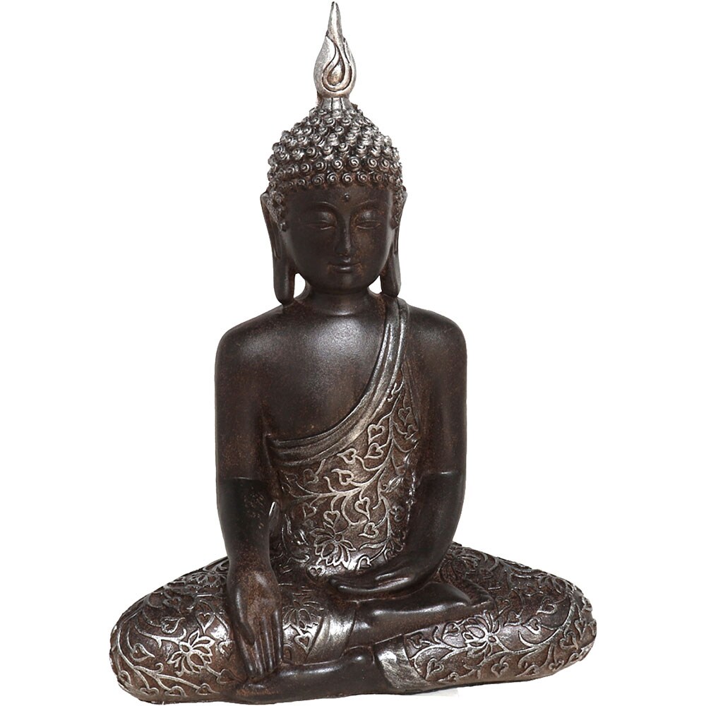 Statueta decorativa Buddha Disha, rasina, 9 x 18 x 25 cm, negru