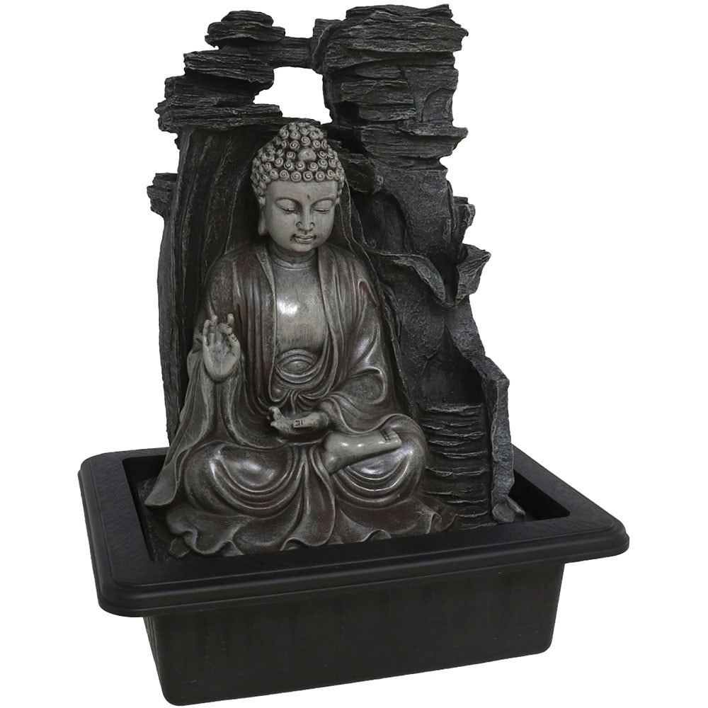 Fantana decorativa Buddha Lalasa, rasina, 23 x 31 x 40 cm, LED, gri antracit