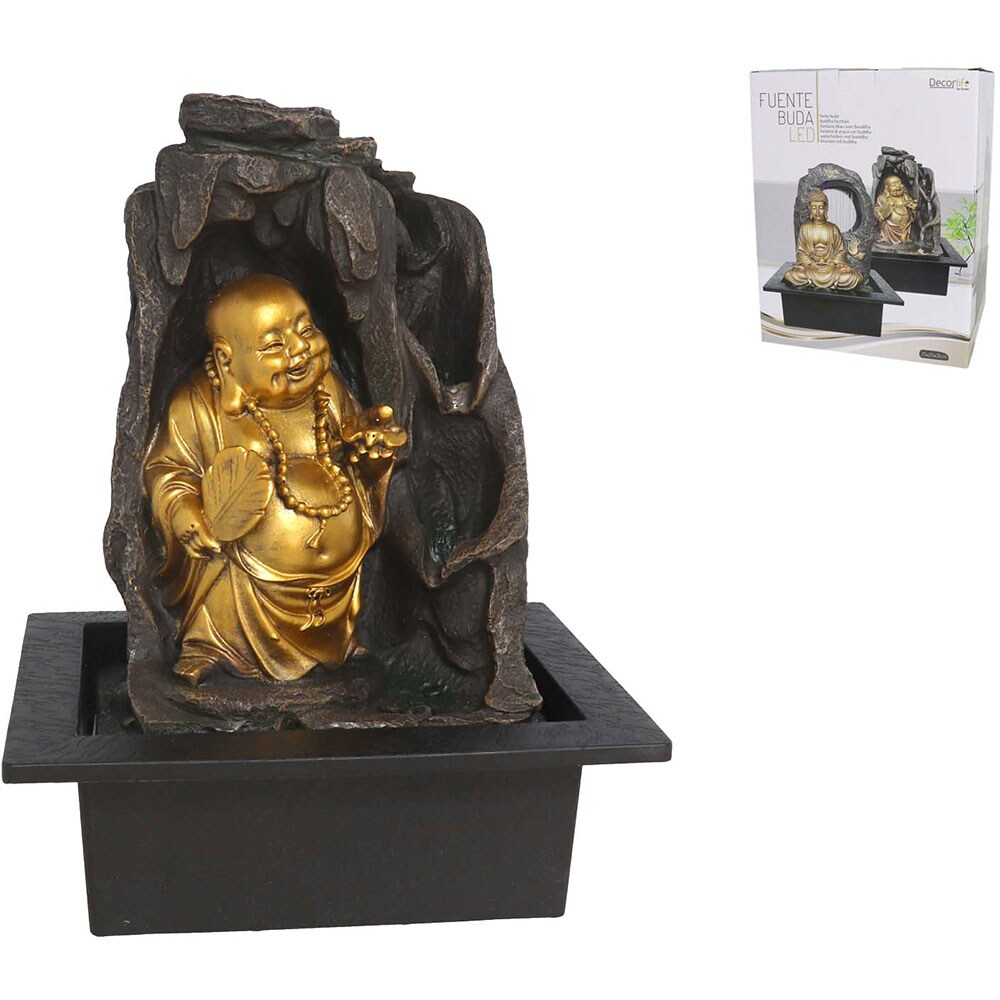 Fantana decorativa Buddha Mandara, rasina, 20 x 25 x 31 cm, LED, auriu
