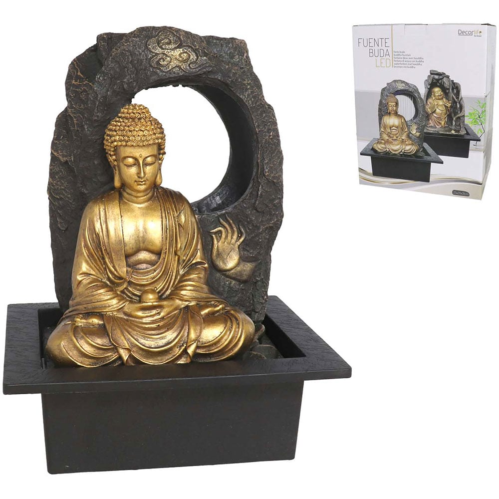 Fantana decorativa Buddha Mayanin, rasina, 20 x 25 x 31 cm, LED, auriu