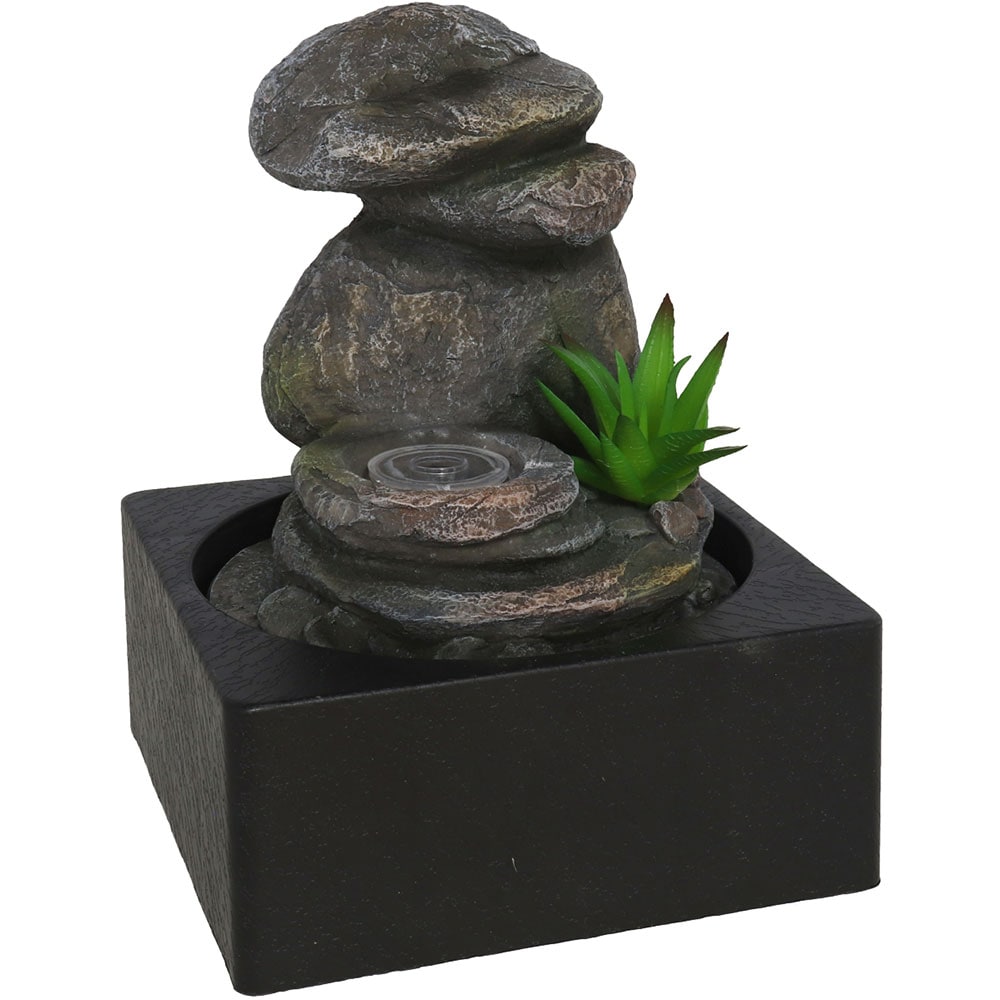 Fantana decorativa Zen Kantha, rasina, 18 x 18 x 25 cm, LED, gri
