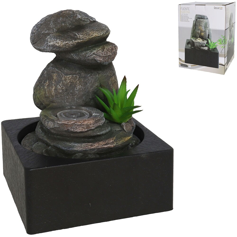 Fantana decorativa Zen Kantha, rasina, 18 x 18 x 25 cm, LED, gri