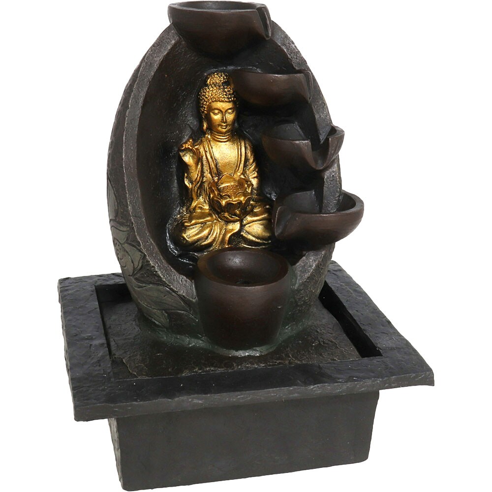 Fantana decorativa Buddha Lanka, rasina, 18 x 21 x 28 cm, LED, auriu