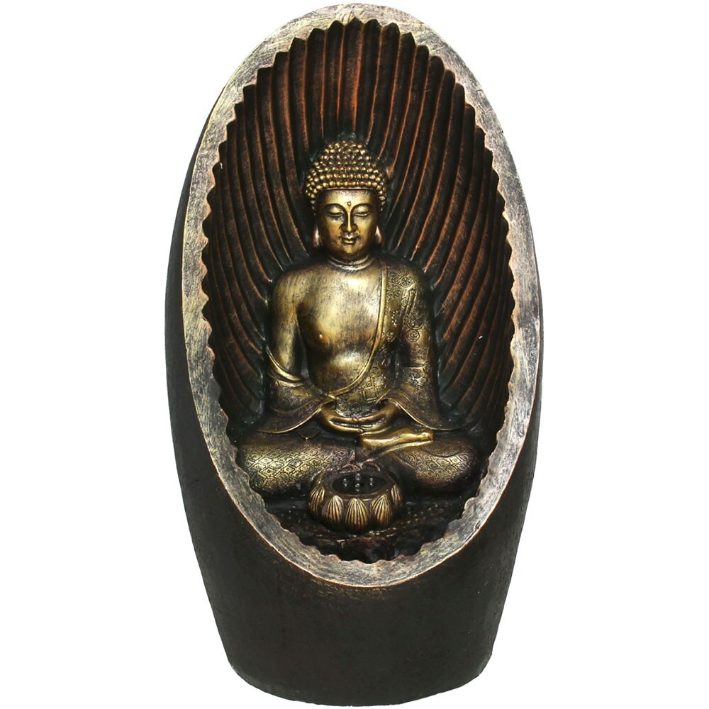 Fantana decorativa Buddha Malini, rasina, 24 x 32 x 56 cm, LED, auriu