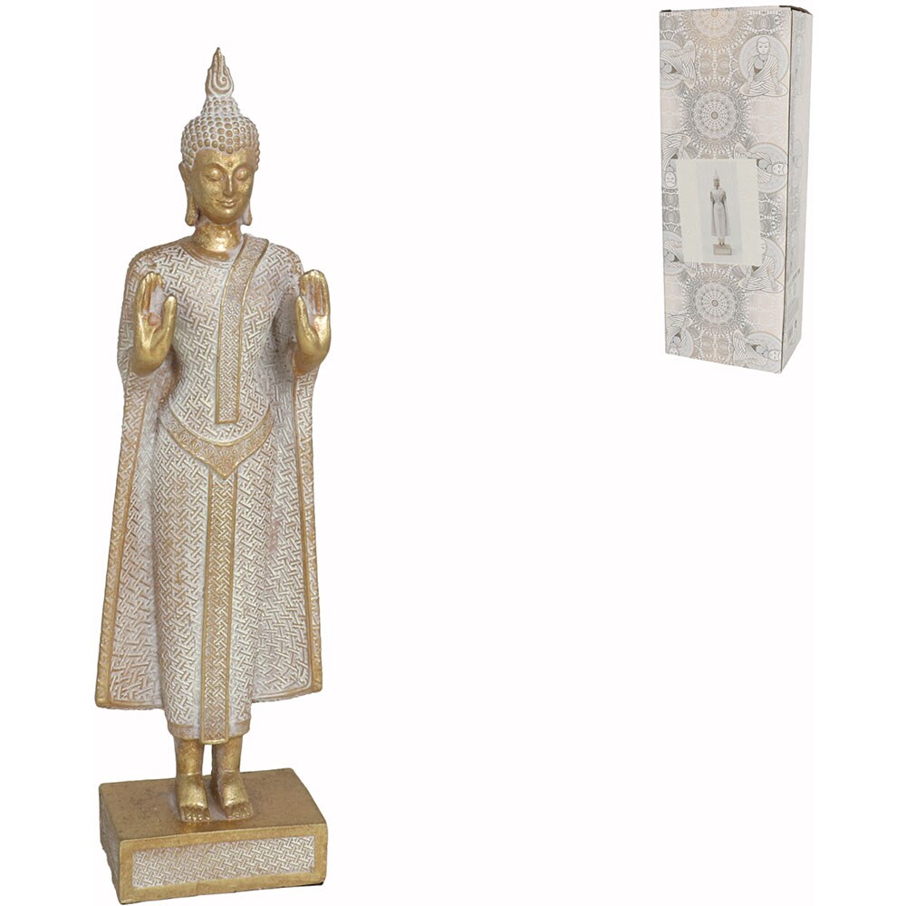 Statueta decorativa Buddha Ramya, rasina, 5 x 9 x 30 cm, alb