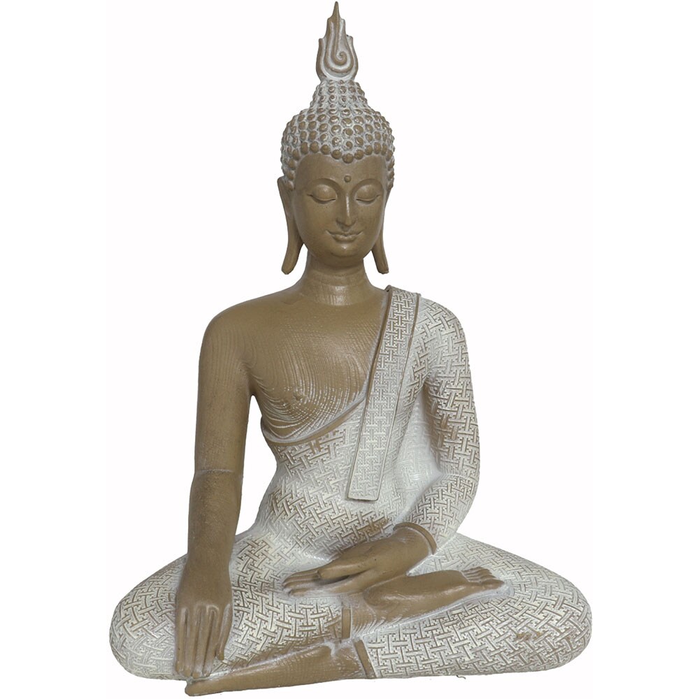 Statueta decorativa Buddha Sarani, rasina, 12 x 23 x 32 cm, alb