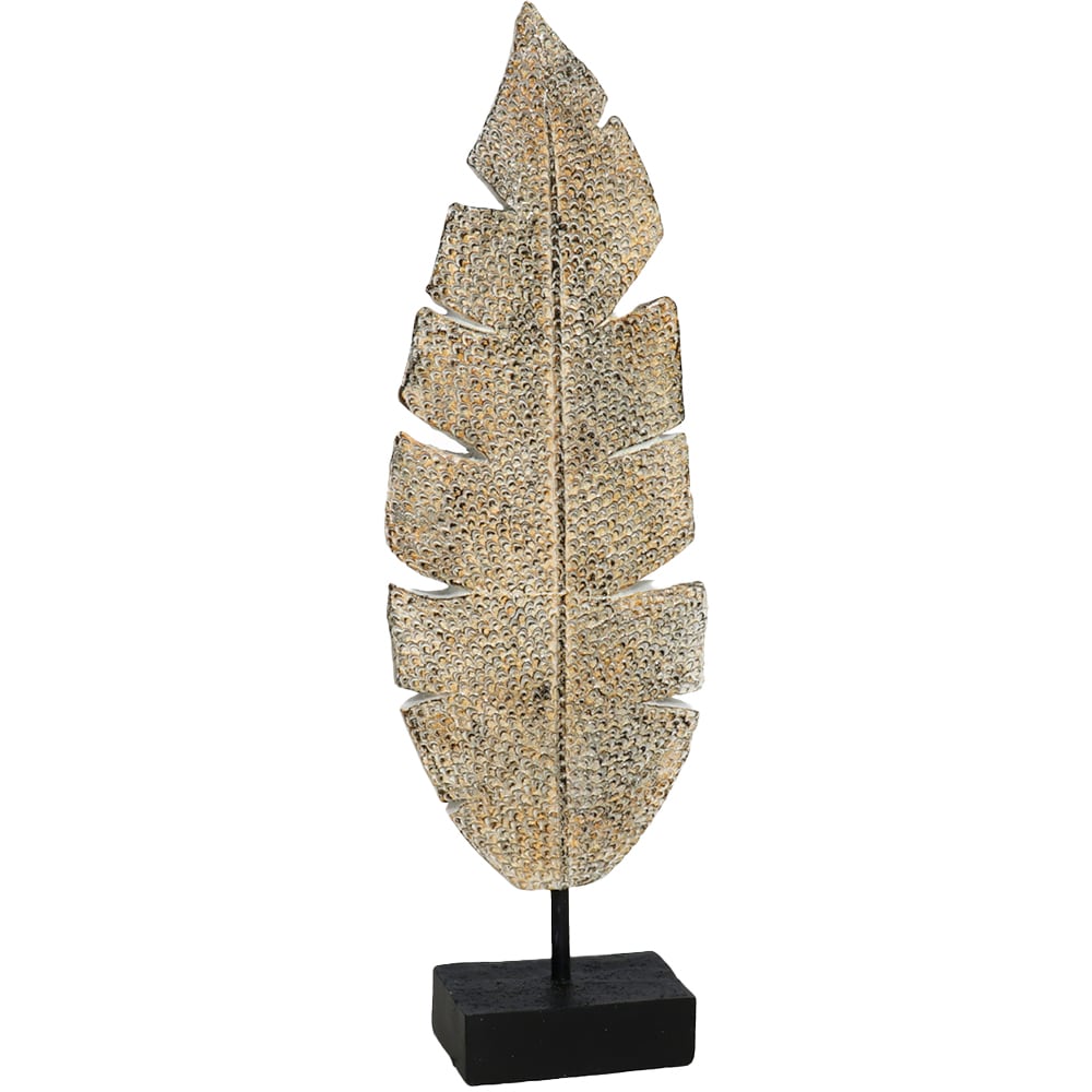 Decoratiune Frunza, rasina ABS, 5 x 11 x 34 cm, auriu