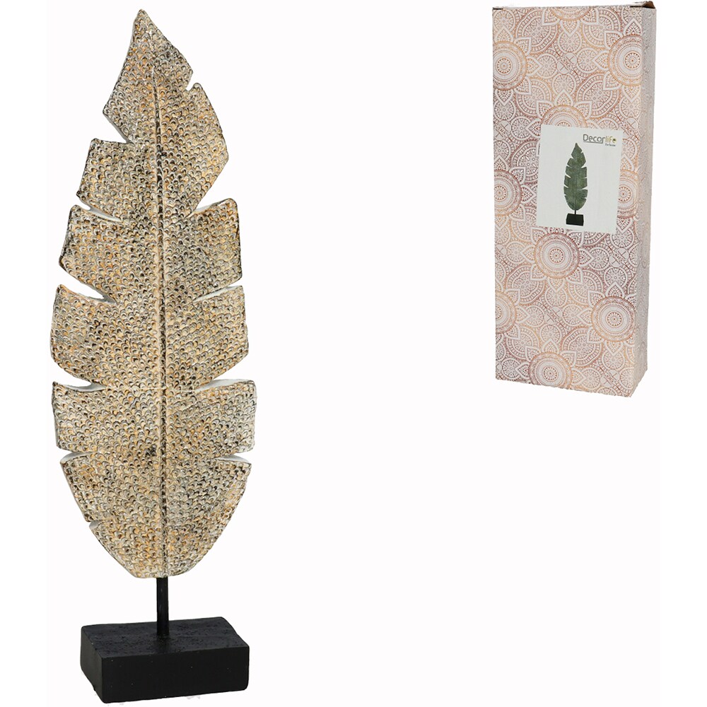 Decoratiune Frunza, rasina ABS, 5 x 11 x 34 cm, auriu