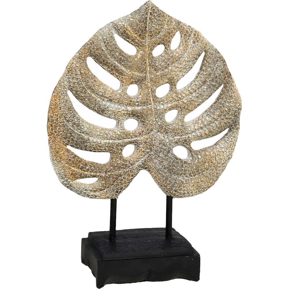 Statueta decorativa Frunza, rasina ABS, 8 x 19 x 27 cm, auriu