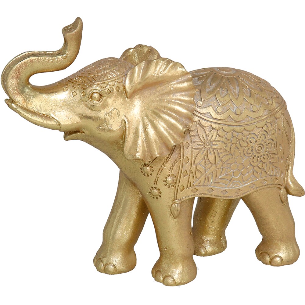Statueta decorativa Elefant Esha, rasina ABS, 8 x 19 x 17 cm, auriu