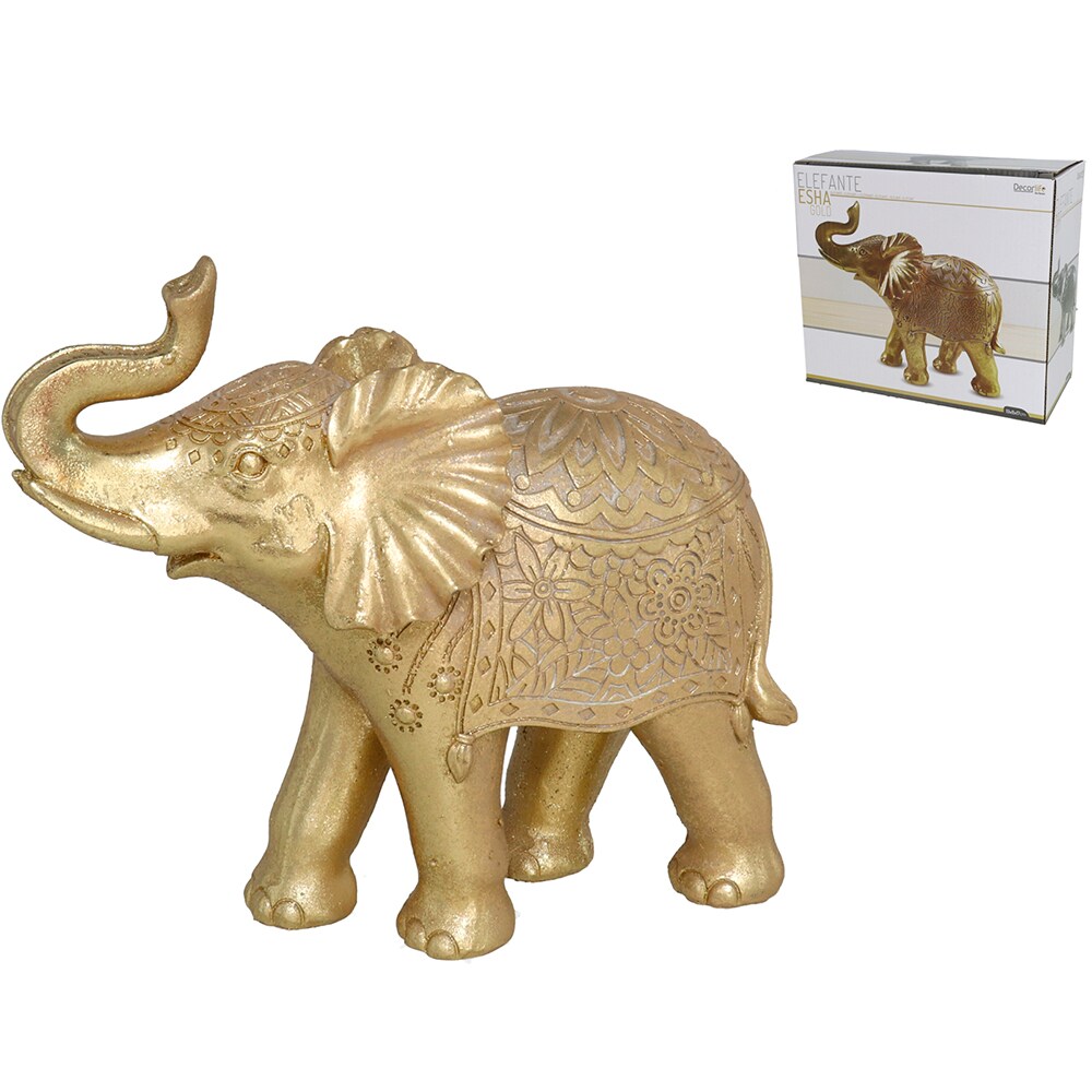 Statueta decorativa Elefant Esha, rasina ABS, 8 x 19 x 17 cm, auriu