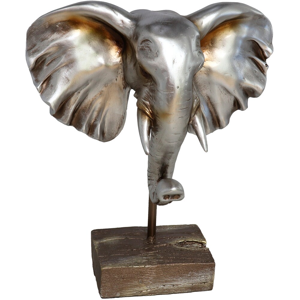 Statueta decorativa Elefant Kusuma, rasina ABS, 10 x 23 x 26 cm, argintiu