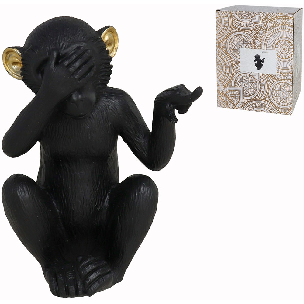 Statueta decorativa Maimuta, rasina ABS, 10 x 12 x 17 cm, negru