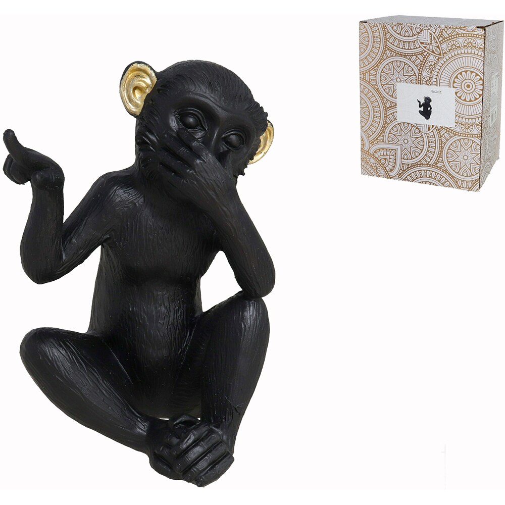 Statueta decorativa Maimuta, rasina ABS, 12 x 12 x 17 cm, negru