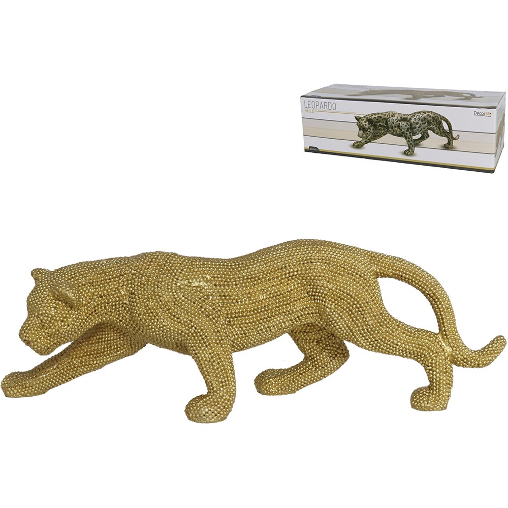 Statueta decorativa Leopard, rasina ABS, 7 x 31 x 11 cm, auriu