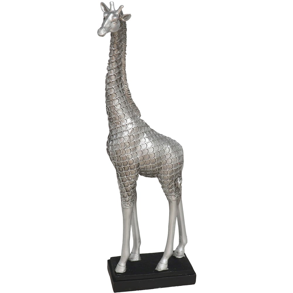 Statueta decorativa Girafa, rasina ABS, 6 x 13 x 35 cm, argintiu
